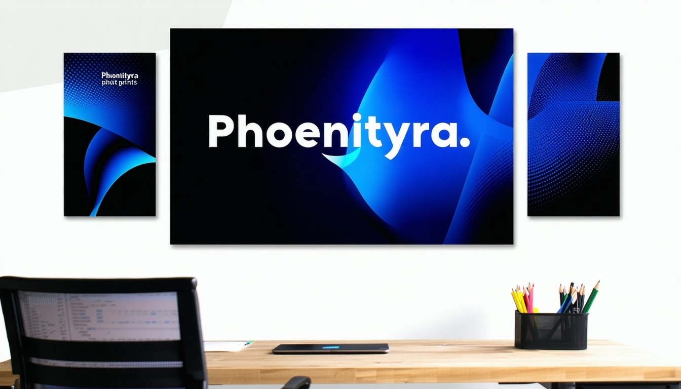 Logo of a tech startup featuring Phoenityra prints in their workspace